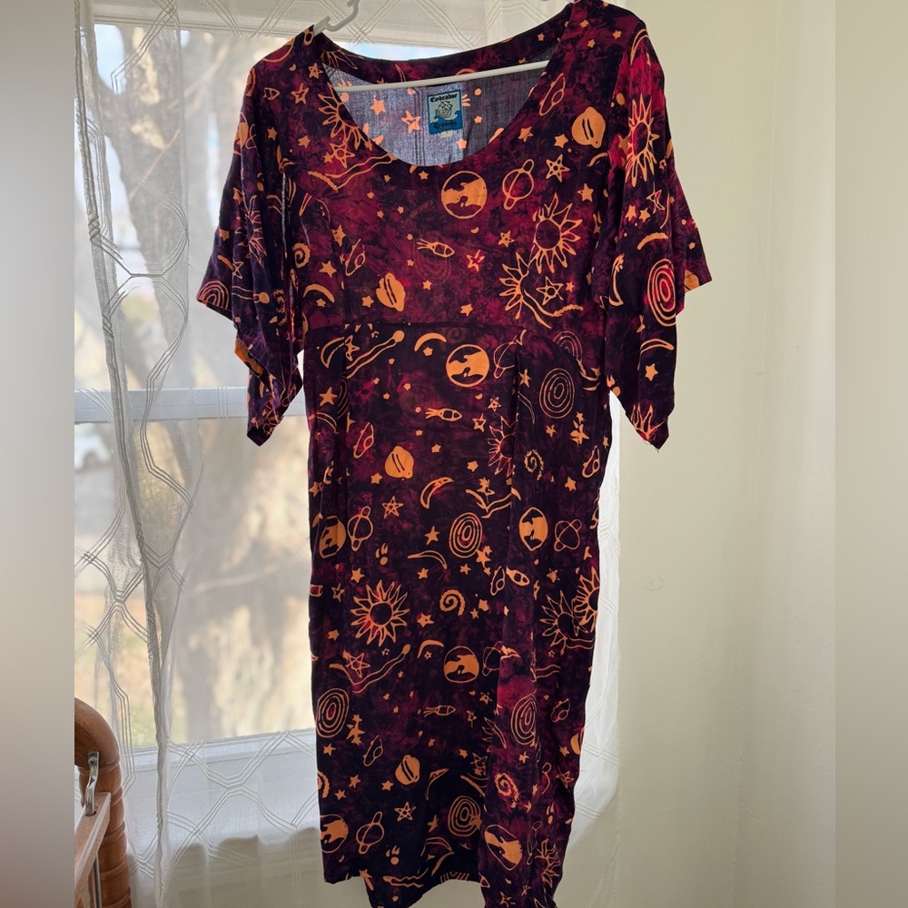 Stunning Celestial Midi Dress in Red and Orange